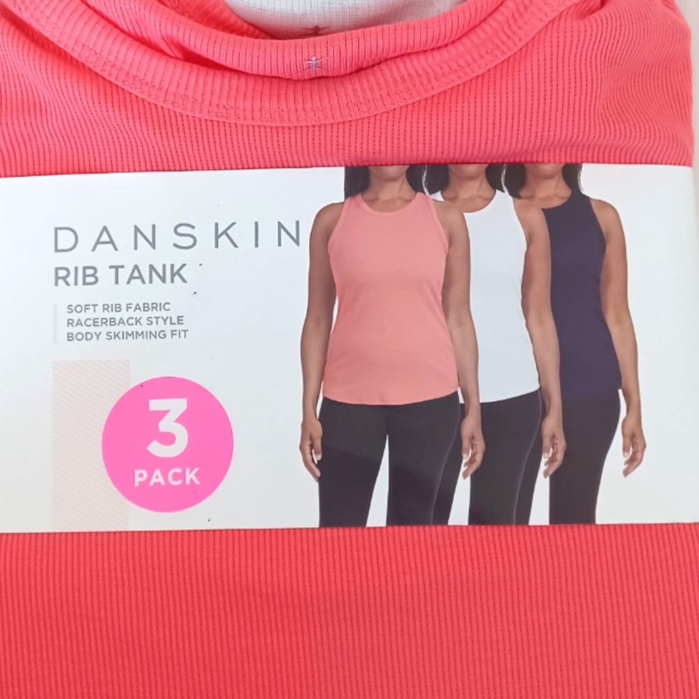 Danskin Ladies' Ribbed Tank 3-Pack Coral, Navy, White Size XXL
